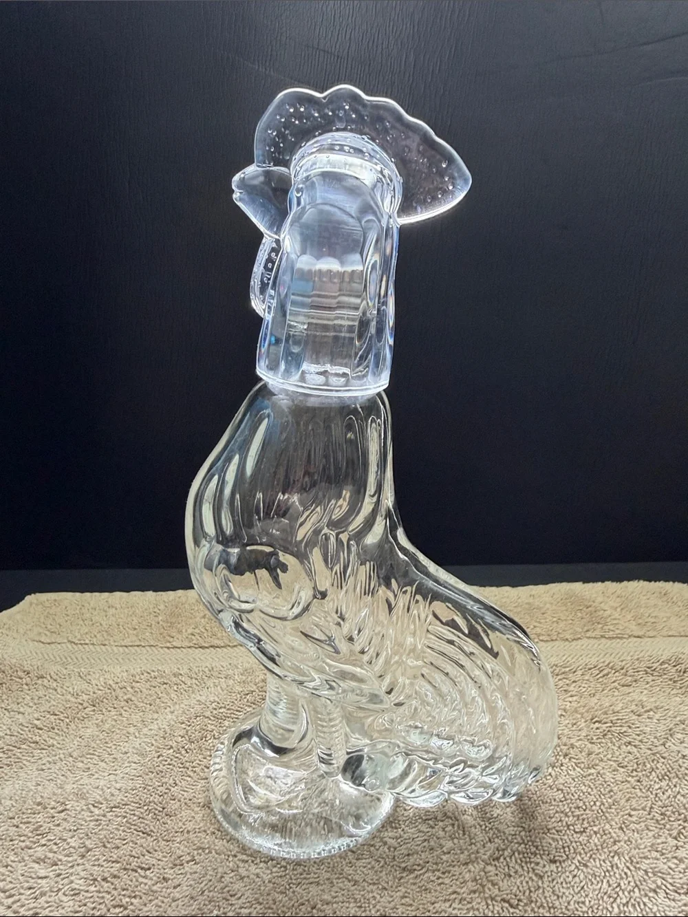 Clear Glass Rooster Figurine Decanter